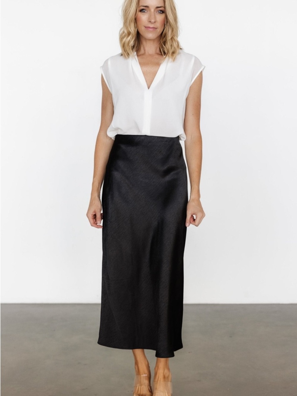 Baltic Born Celeste Satin Midi Black Skirt